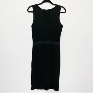 Terani Couture Black Wool Blend Sleeveless Midi Dress Size 6 Ribbon Waist